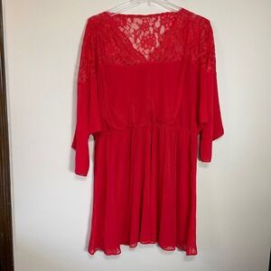 ASOS Curve Red Lace Yoke Mini Dress Plus Size 20 Elastic Waist Dolman Sleeve